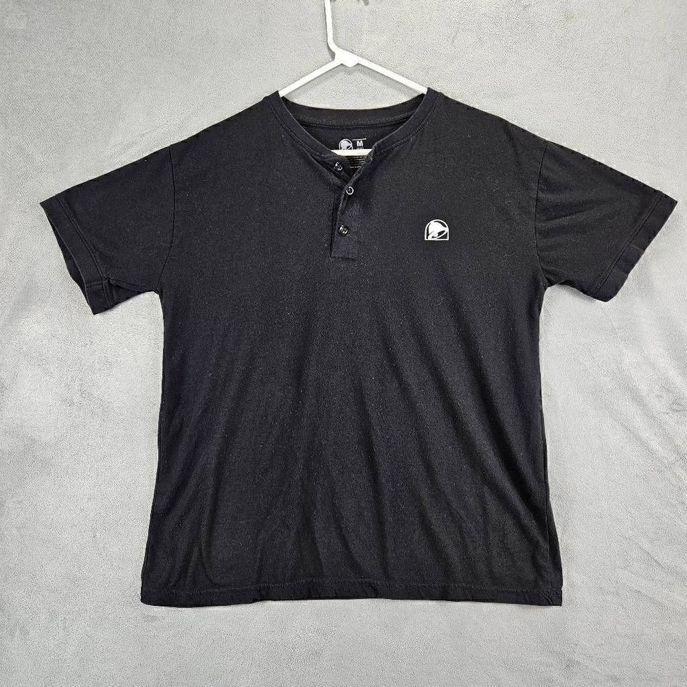 Taco Bell Shirt Mens Size Medium Black Graphic Employee Button Uniform Henley